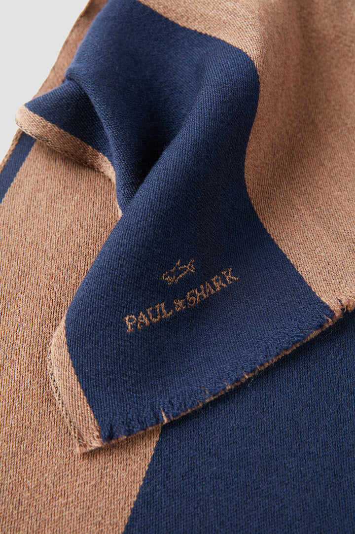 Paul & Shark Logo-jacquard Bicolor Wool Scarf | Navy/Tan