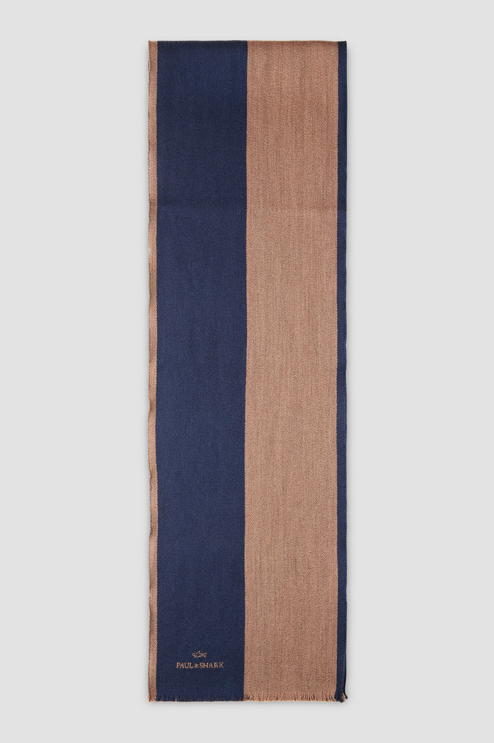Paul & Shark Logo-jacquard Bicolor Wool Scarf | Navy/Tan