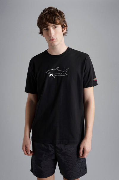 Paul & Shark Βαμβακερό T-shirt με Καρχαρία | Μαύρο