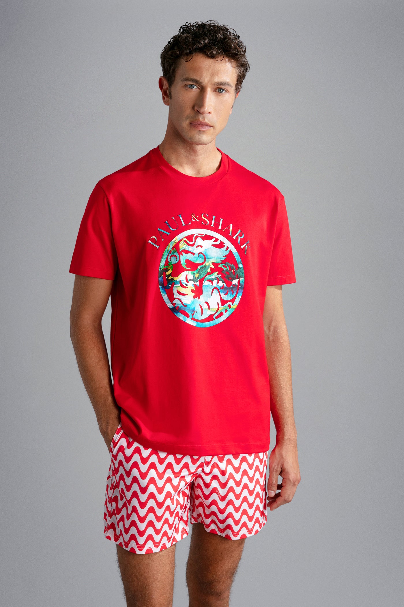 Paul & Shark Βαμβακερό T-shirt Year of the Dragon | Κόκκινο