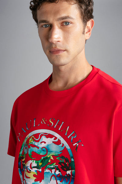 Paul & Shark Βαμβακερό T-shirt Year of the Dragon | Κόκκινο