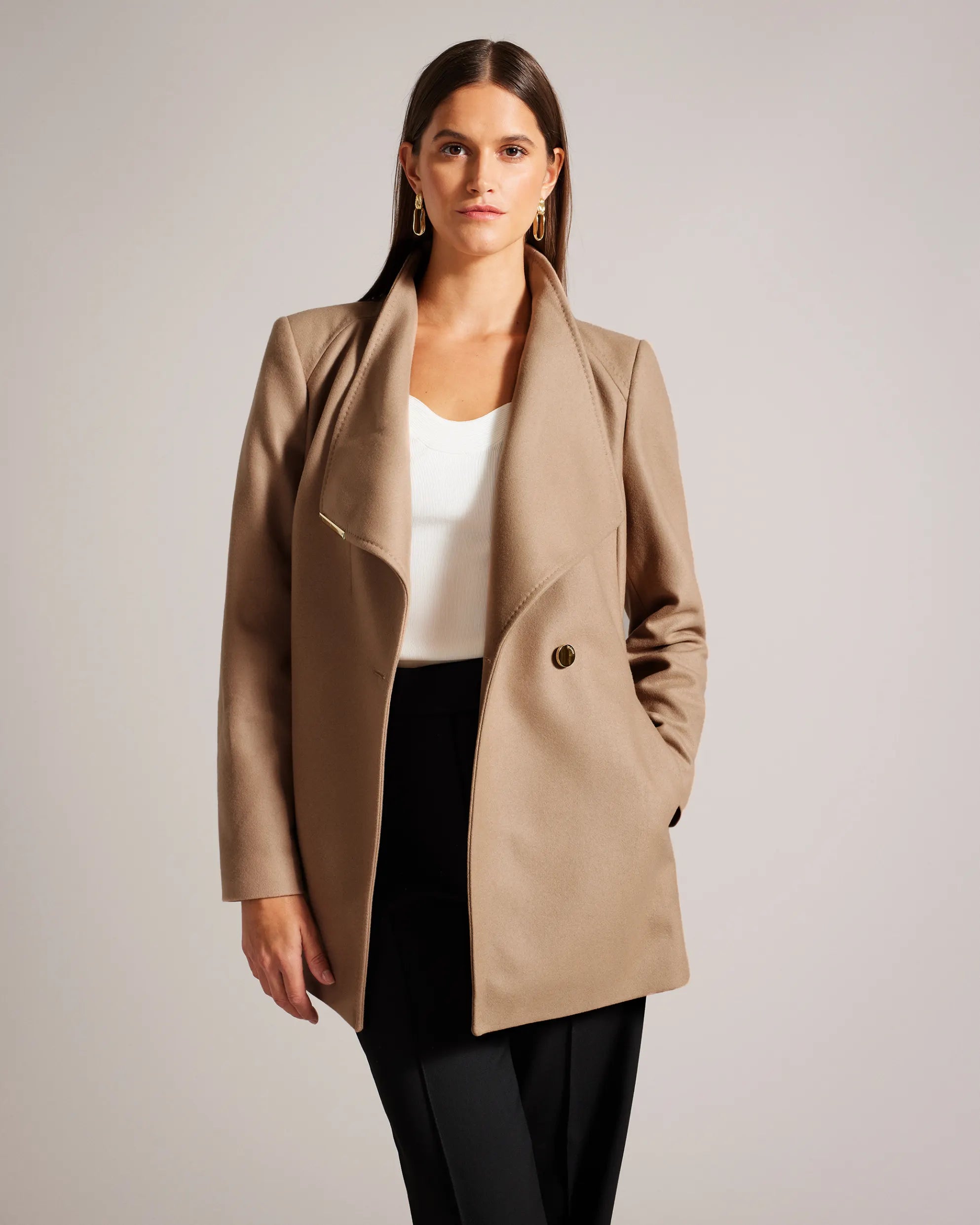 Ted Baker Rosess Wool Wrap Short Coat | Camel – GIANNOPOULOS.GR