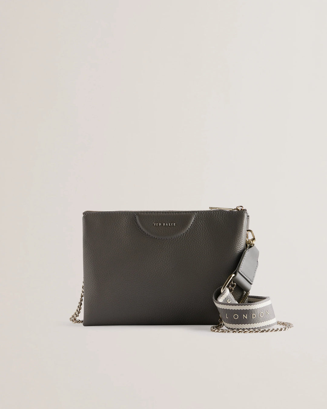 Ted Baker Esille Branded Webbing Crossbody Leather Bag | Mid Grey