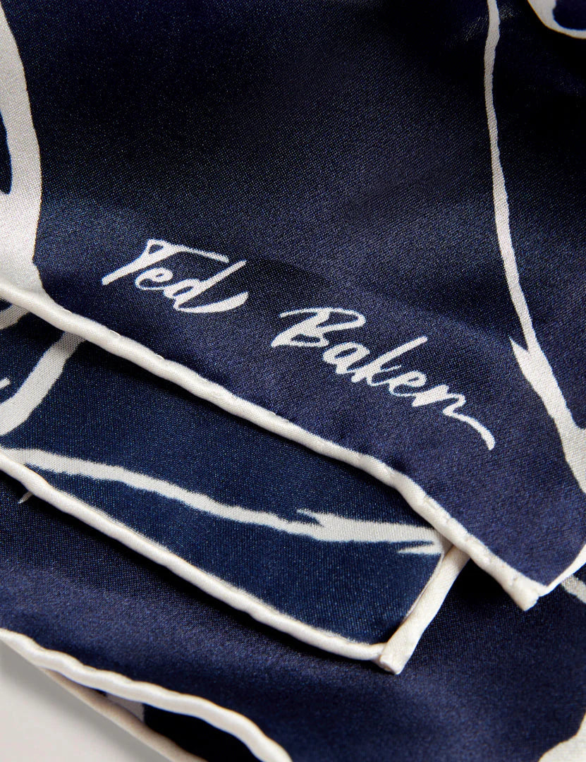 Ted Baker Dennise Linear Rose Silk Square Scarf | Navy-