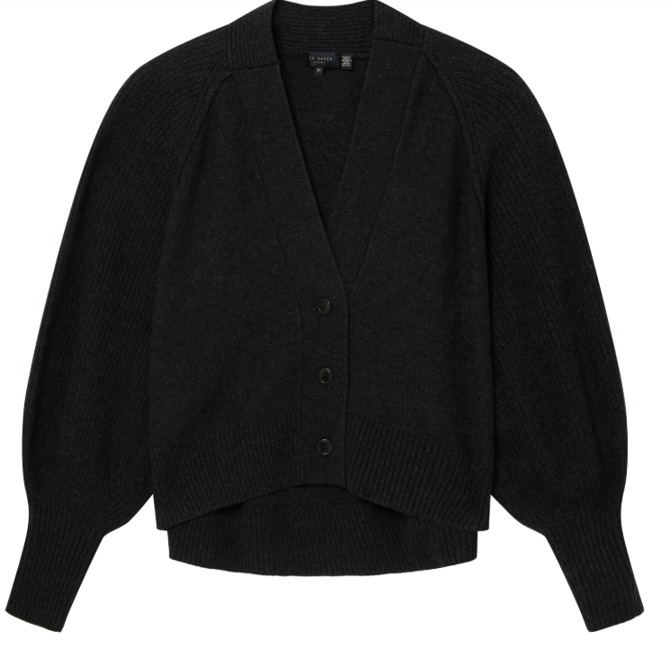 Ted Baker Mallee V Neck Boxy Fit Cardigan | Charcoal