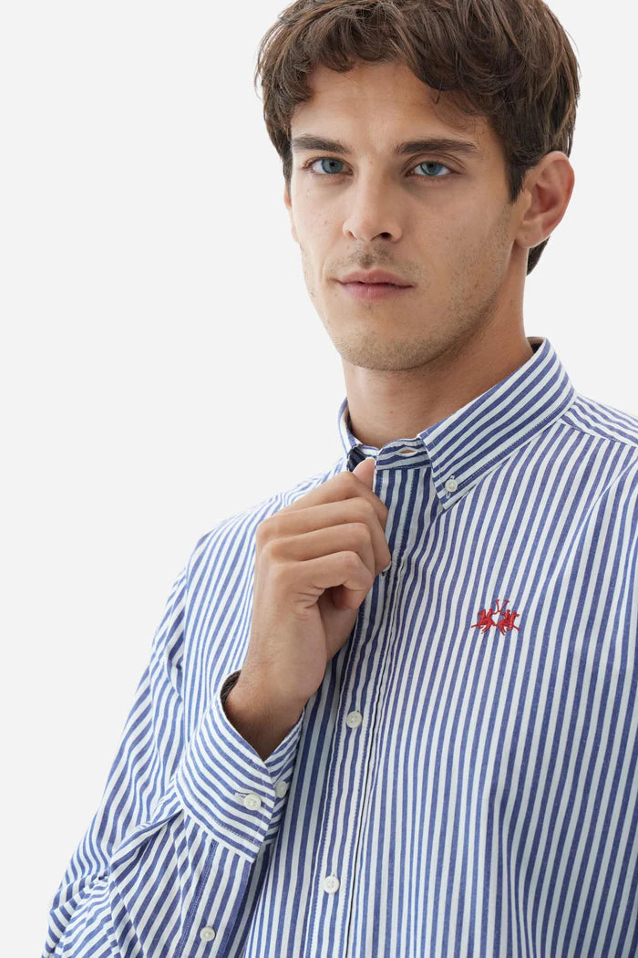 La Martina Men’s Bicolor striped Poplin Shirt  | Blue/White