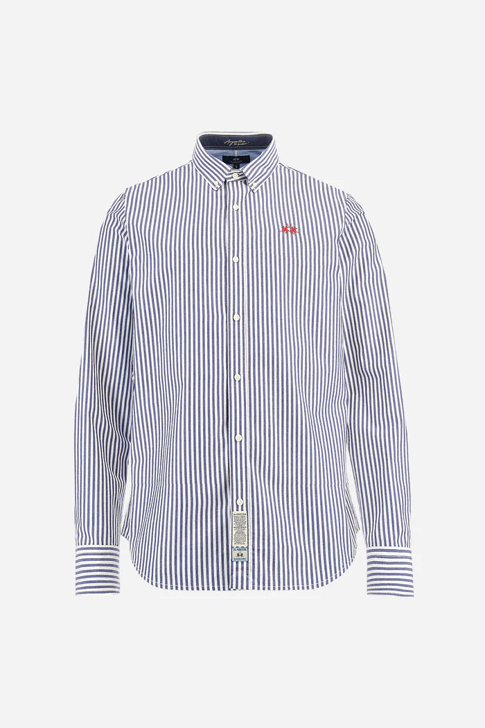 La Martina Men’s Bicolor striped Poplin Shirt  | Blue/White