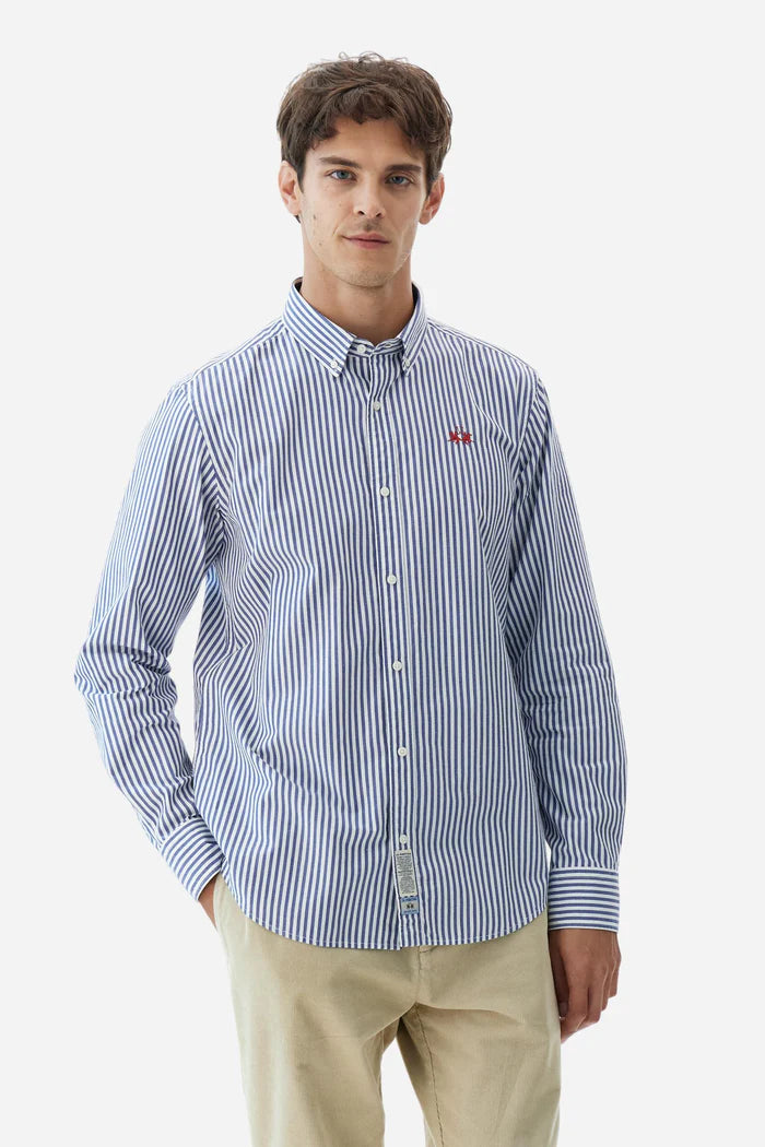 La Martina Men’s Bicolor striped Poplin Shirt  | Blue/White