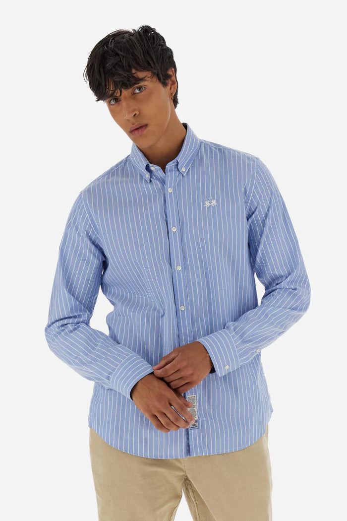 La Martina Men's Argentinian Striped Oxford Shirt | Cornflower Blue
