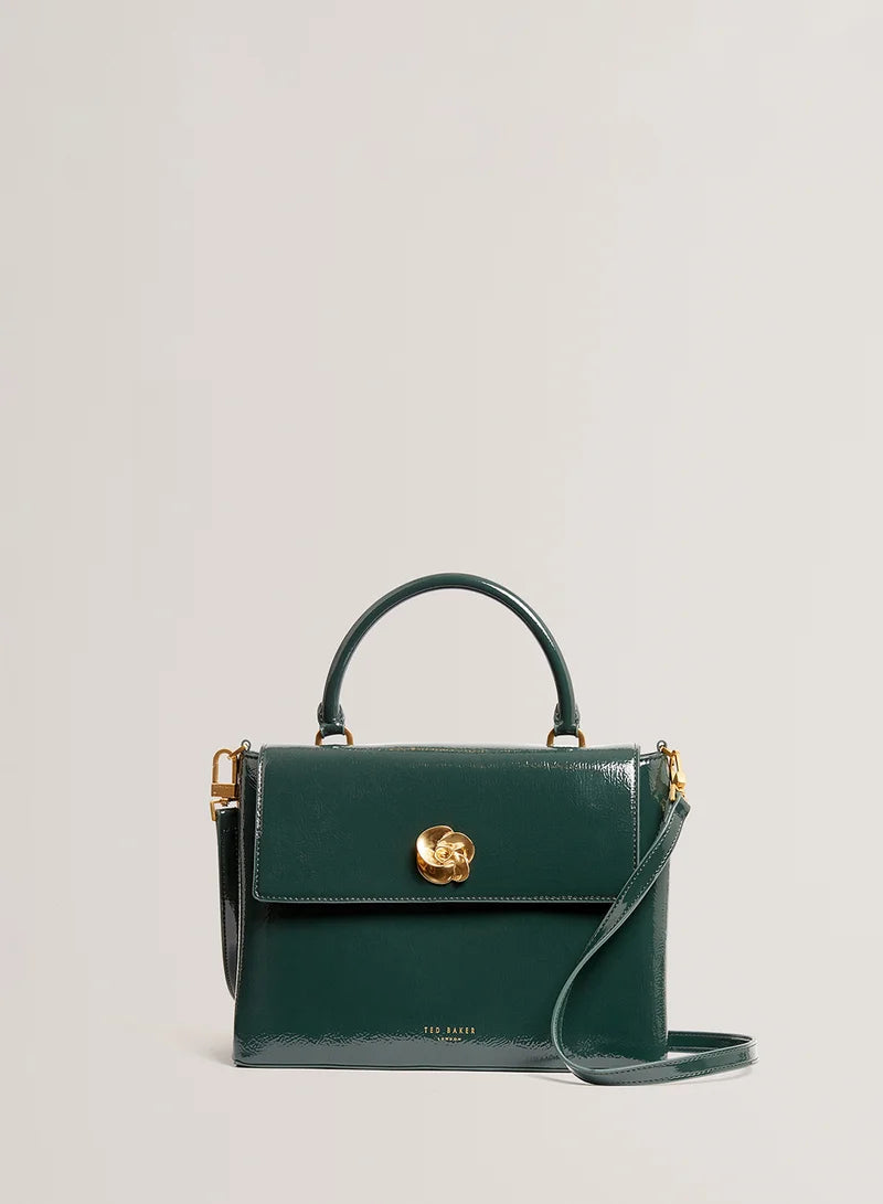 Ted Baker Rosenau Raose Detail Crinkle Top Handle Satchel Bag | Dark Green