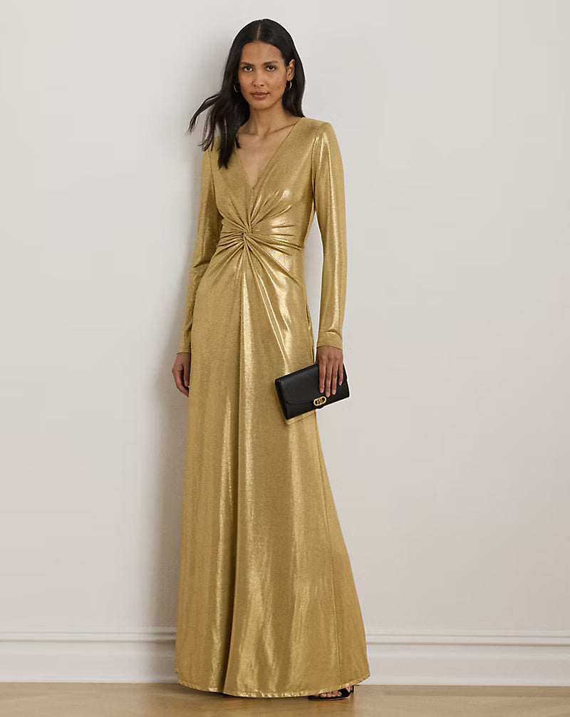 Lauren Ralph Lauren Women's Metallic Jersey Twist-Front Gown, 6