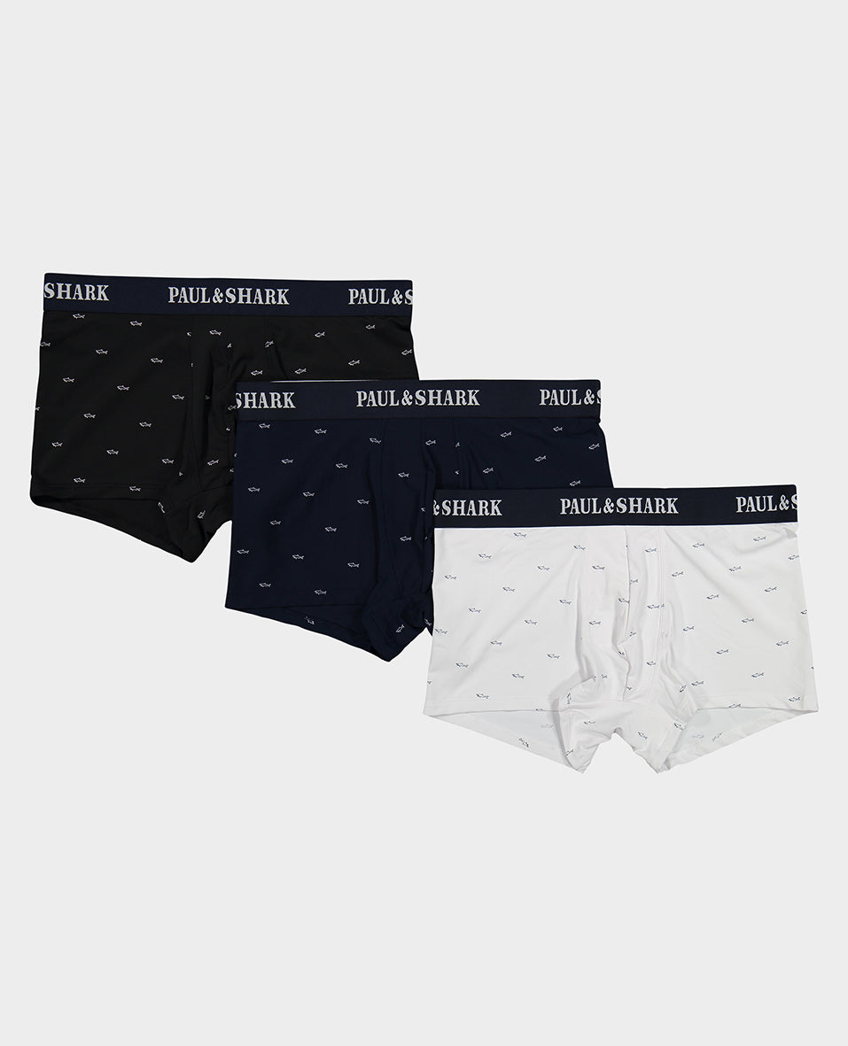 Paul & Shark Microfiber Μπόξερ με Καρχαρίες Πακέτο των τριών | Σκούρο Μπλε/Μαύρο/Λευκό