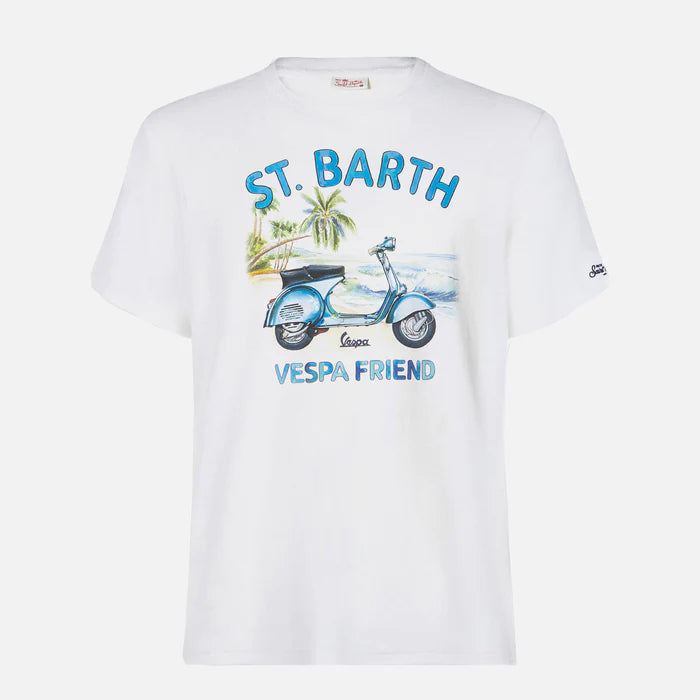 MC2 Saint Barth Βαμβακερό T-shirt με Τύπωμα Saint Barth Vespa Friend | Λευκό
