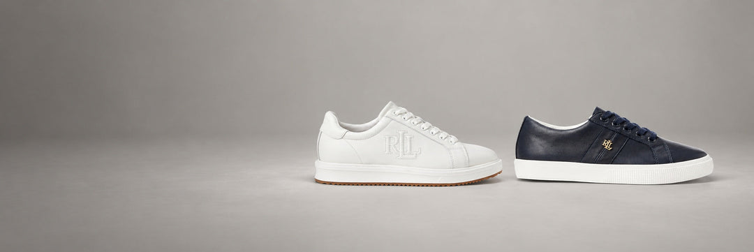 Women's shoes at GIANNOPOULOS: Lauren Ralph Lauren white Ainsley trainers and navy Janson II sneakers, AW26/27