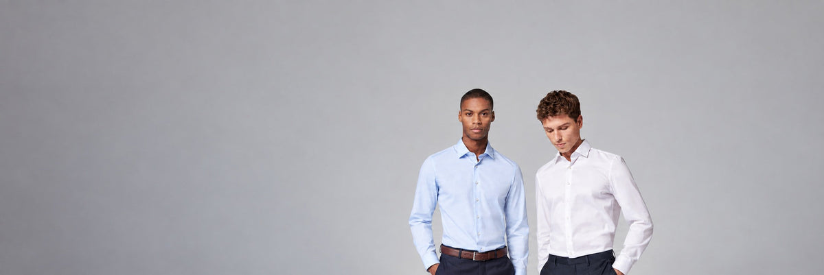 Men's shirts at GIANNOPOULOS: Roy Robson AW26/27 light-blue and white long-sleeve shirts