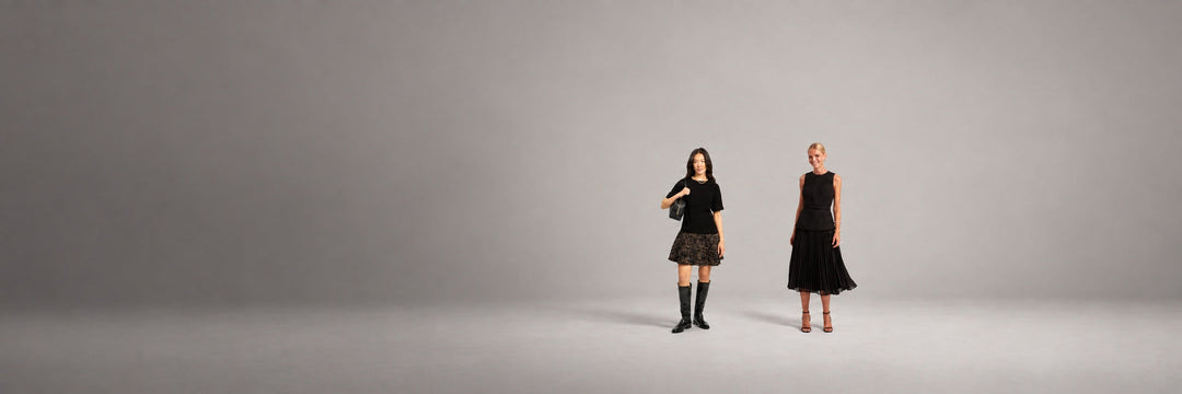 Women's dresses at GIANNOPOULOS: Ted Baker Ummid black tweed mini dress and Raddimk black pleated midi dress, AW26/27