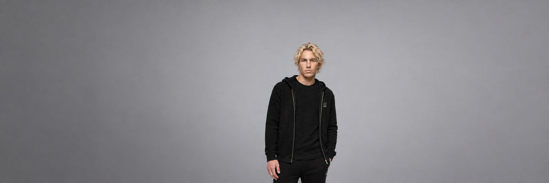 Karl Lagerfeld men collection with black waffle zip-up hoodie at GIANNOPOULOS