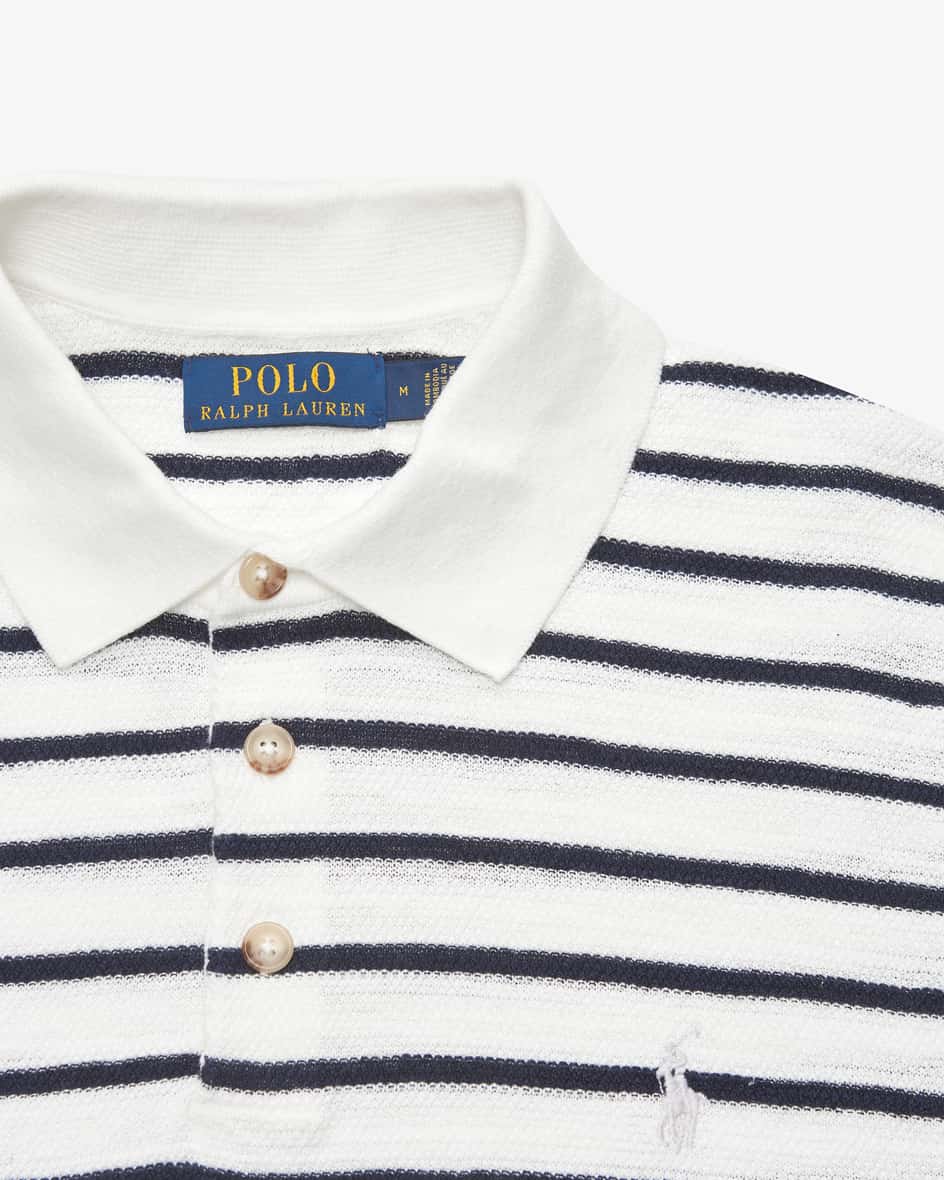 Ralph Lauren Regular Fit Striped Cotton and Linen Polo | White