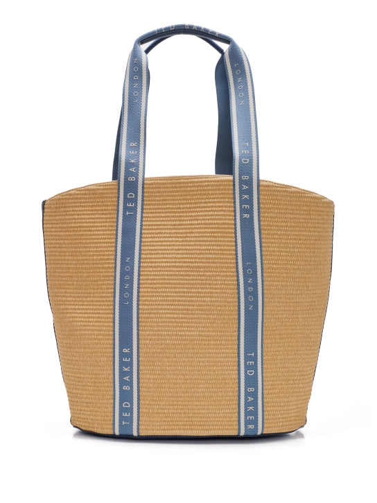 Ted Baker – Große Tragetasche aus Raffia mit Webdetail | Blau
