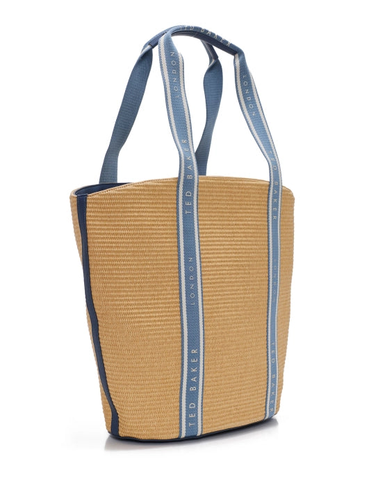 Ted Baker – Große Tragetasche aus Raffia mit Webdetail | Blau