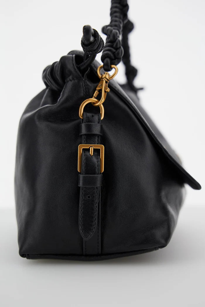 La Martina Nappa Leather Handbag with Gold Charms | Black