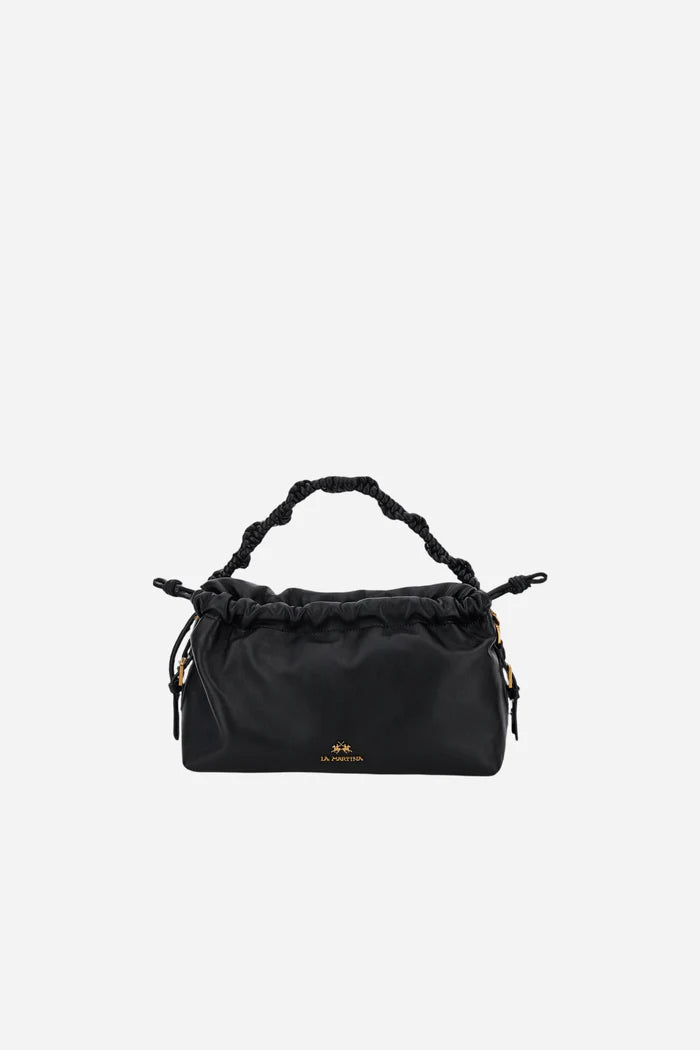 La Martina Nappa Leather Handbag with Gold Charms | Black