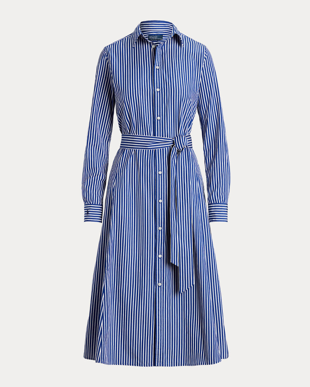 Ralph Lauren Belted Striped Cotton Shirtdress | Navy/White