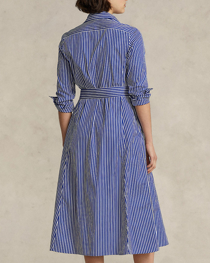 Ralph Lauren Belted Striped Cotton Shirtdress | Navy/White