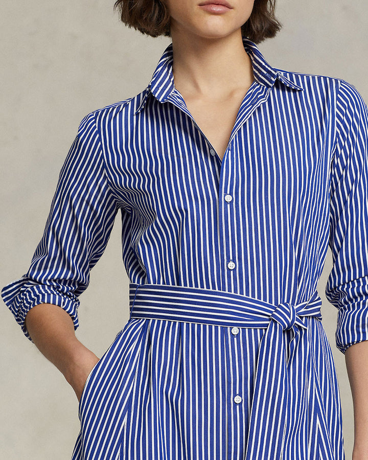 Ralph Lauren Belted Striped Cotton Shirtdress | Navy/White