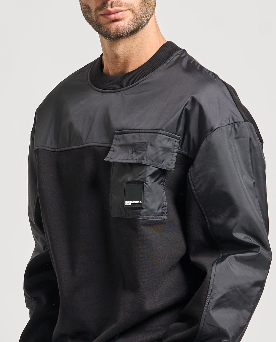 Karl Lagerfeld Men's Relaxed Mixed Sweatershirt | Black
