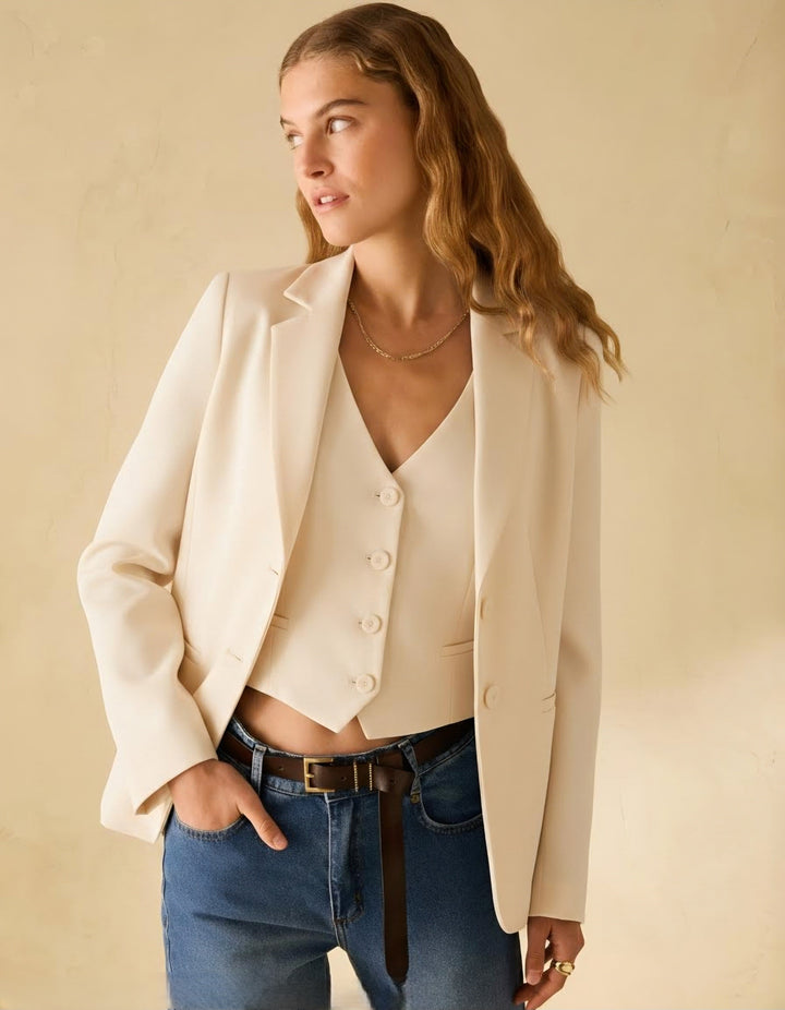 Blazer de un solo botonadura de PennyBlack en tejido cady | Marfil