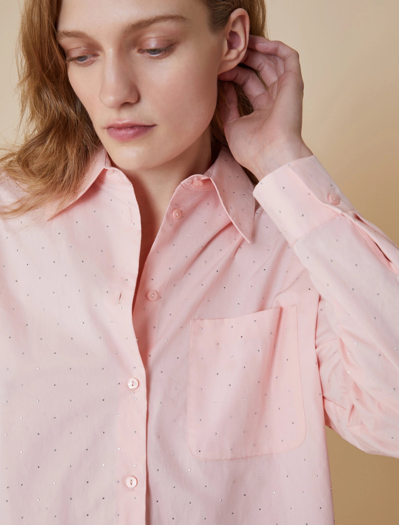 PennyBlack Oversized Rhinestone Shirt | Peach