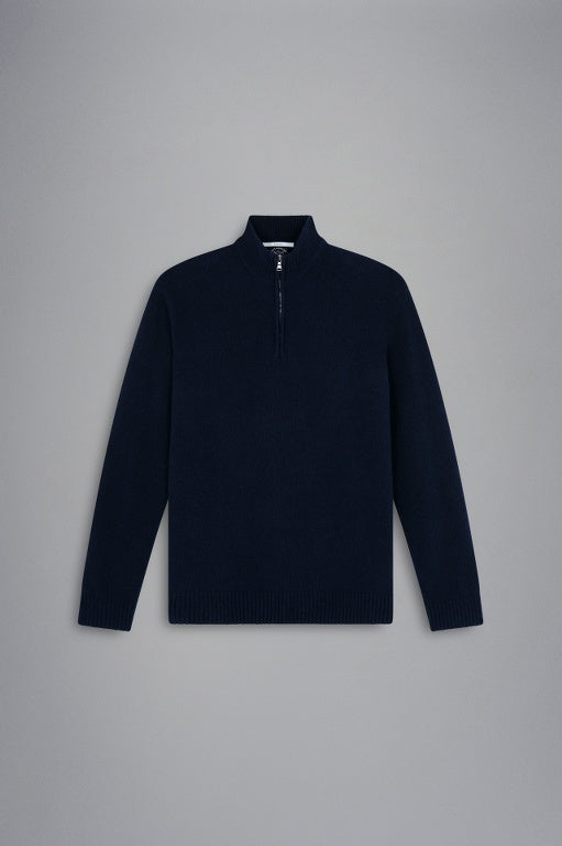 Paul & Shark Re-Wool Shetland Πουλόβερ με Φερμουάρ και Σήμα | Σκούρο Μπλε