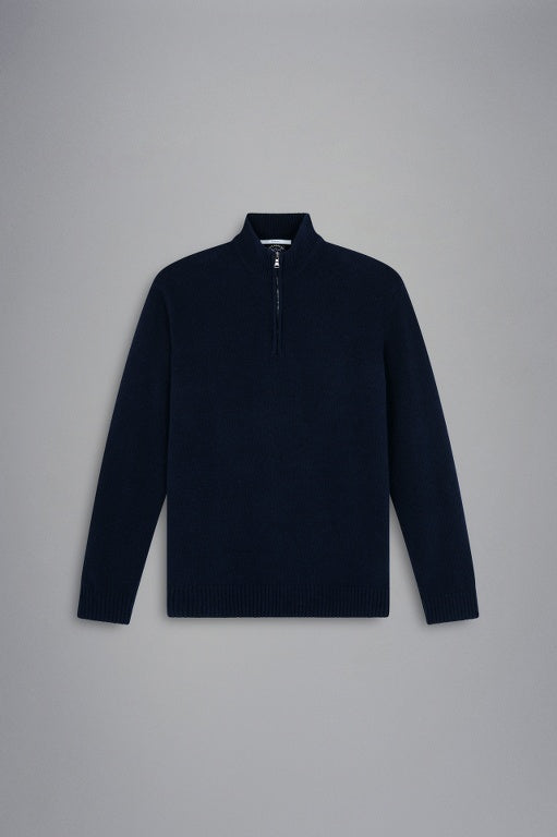 Paul & Shark Re-Wool Half Zip Shetland Sweater with Badge | Navy