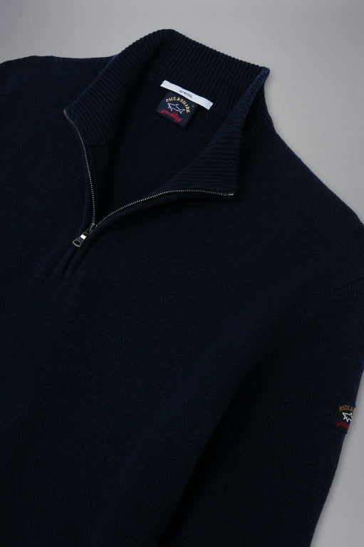 Paul & Shark Re-Wool Shetland Πουλόβερ με Φερμουάρ και Σήμα | Σκούρο Μπλε