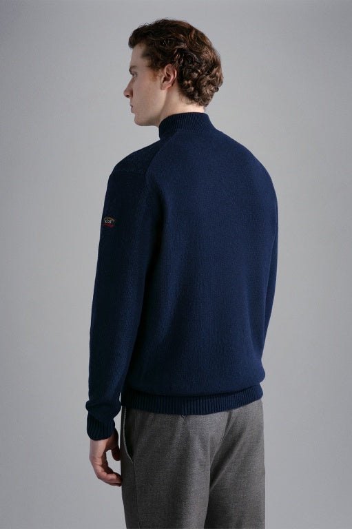 Paul & Shark Re-Wool Shetland Πουλόβερ με Φερμουάρ και Σήμα | Σκούρο Μπλε