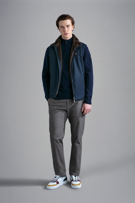 Paul & Shark Re-Wool Shetland Πουλόβερ με Φερμουάρ και Σήμα | Σκούρο Μπλε