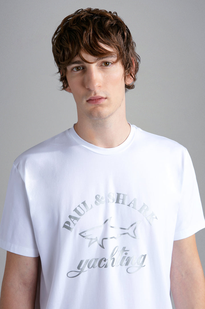 Paul & Shark Βαμβακερό T-shirt με Ανακλαστικό Καρχαρία | Λευκό