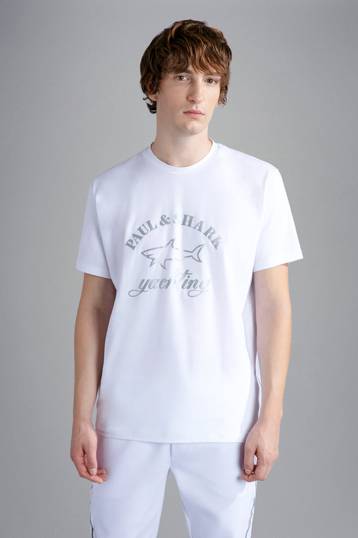 Paul & Shark Βαμβακερό T-shirt με Ανακλαστικό Καρχαρία | Λευκό