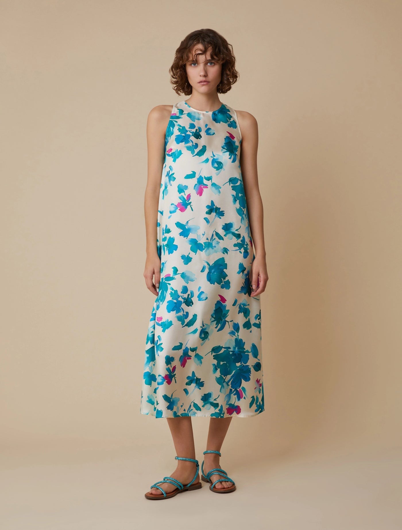 PennyBlack Long Pure Silk Dress | Green Flower