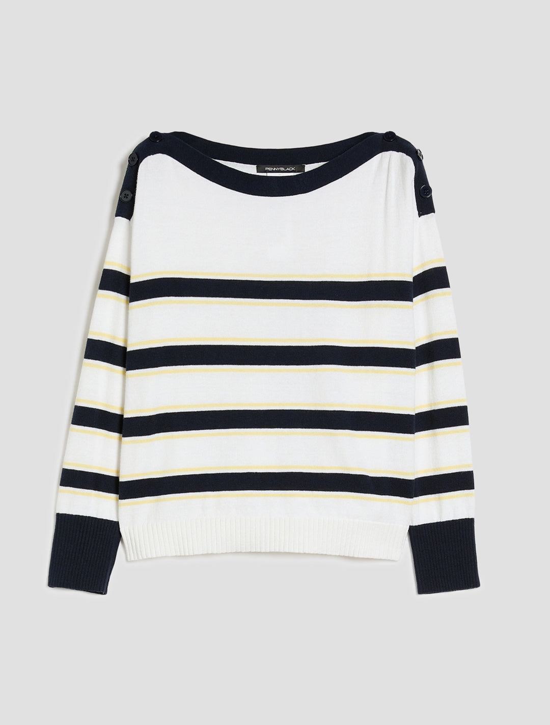 PennyBlack Cotton and Cashmere Sailor-stripe Sweater | White/Navy