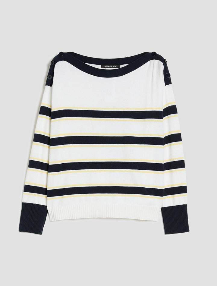 PennyBlack Cotton and Cashmere Sailor-stripe Sweater | White/Navy