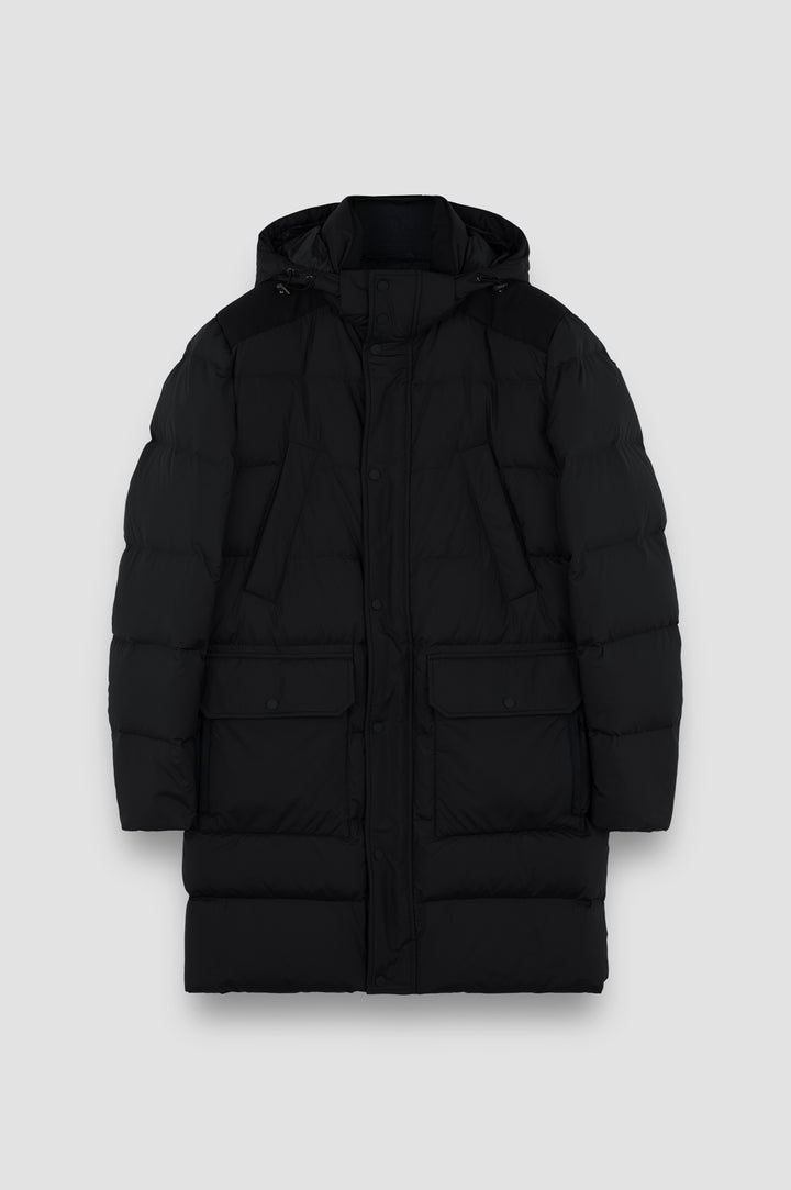 Paul & Shark Re-Goose Down Long Puffer with Shark Fin | Black