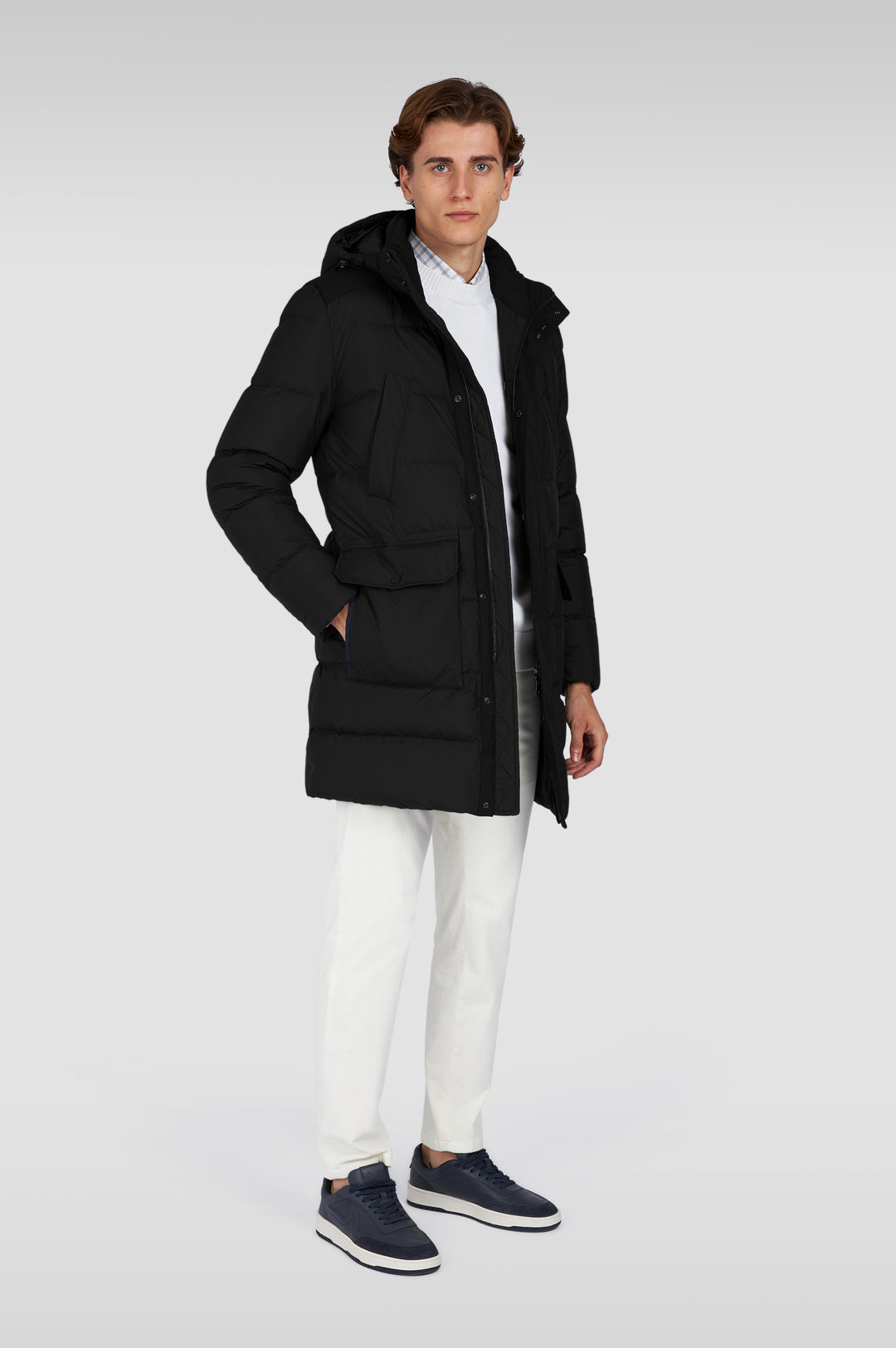 Paul & Shark Re-Goose Down Long Puffer with Shark Fin | Black