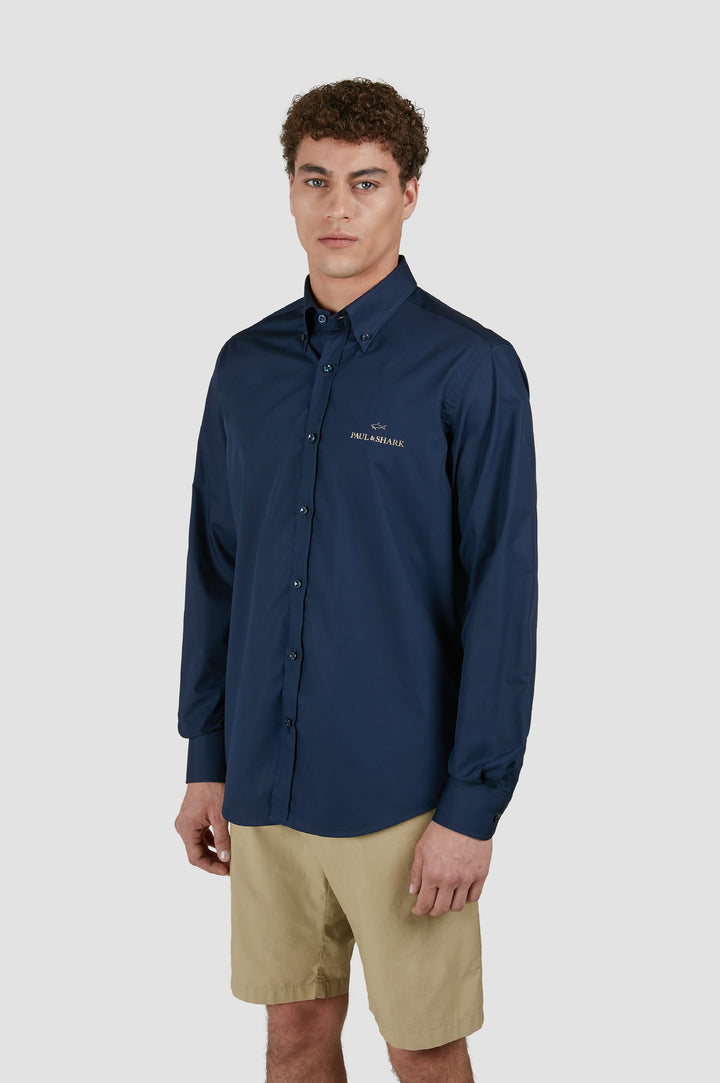 Paul & Shark Cotton shirt with Reflective Printed Logo | Navy