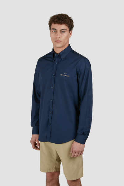 Paul & Shark Cotton Poplin Shirt with Reflective Printed Logo | Navy