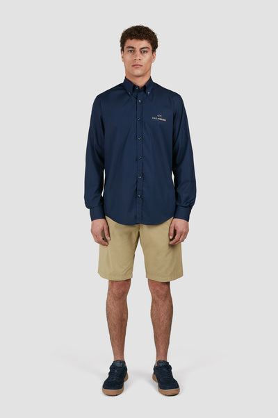 Paul & Shark Cotton Poplin Shirt with Reflective Printed Logo | Navy