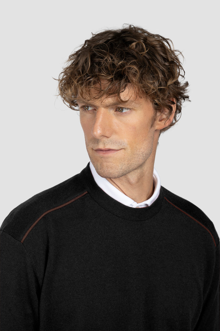 Paul &amp; Shark Summer Wool Crewneck with Alcantara® Shoulder Inserts | Black