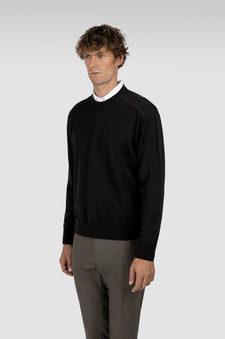 Paul &amp; Shark Summer Wool Crewneck with Alcantara® Shoulder Inserts | Black