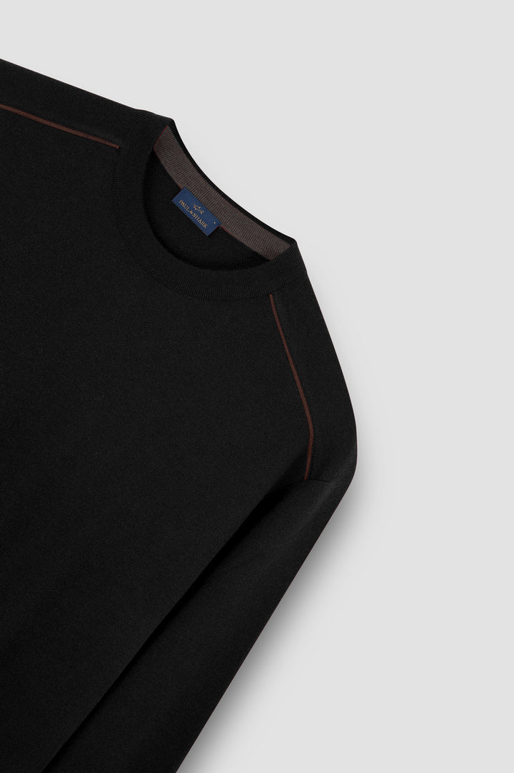 Paul &amp; Shark Summer Wool Crewneck with Alcantara® Shoulder Inserts | Black